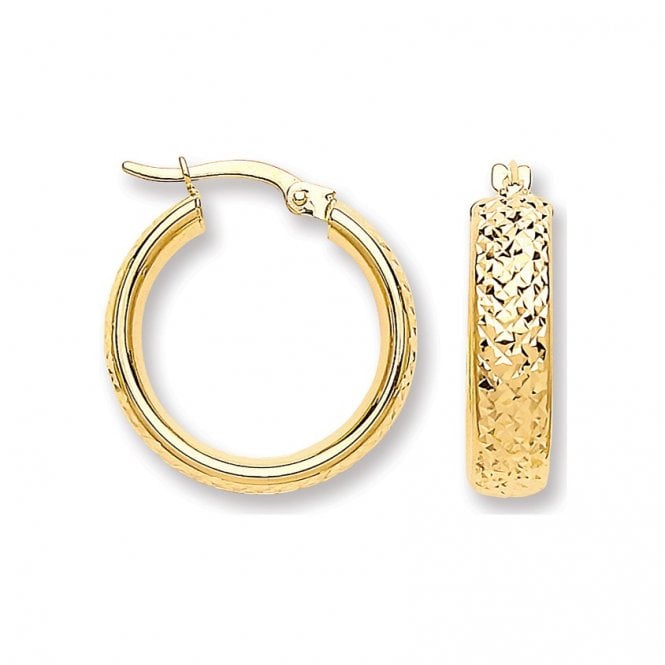 Eternity 9ct Yellow Gold 20mm Diamond Cut D-Shape Hoop Earrings