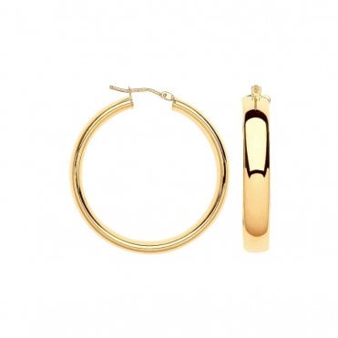 9ct Yellow Gold 35mm Round Polished Court Hoop Earrings
