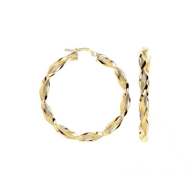 Eternity 9ct Yellow Gold 39mm Round Ribbed Twist Hoop Earrings