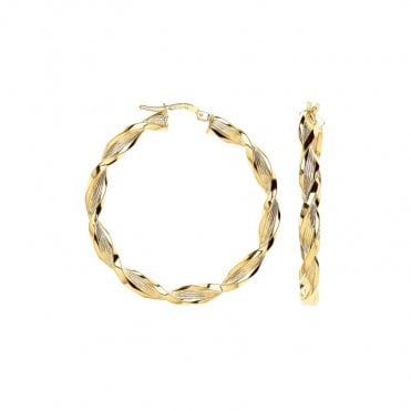 9ct Yellow Gold 39mm Round Ribbed Twist Hoop Earrings