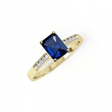 9ct Yellow Gold Emerald Cut Blue Cubic Zirconia Ring Size O