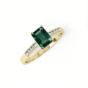 9ct Yellow Gold Emerald Cut Green Cubic Zirconia Ring Size M