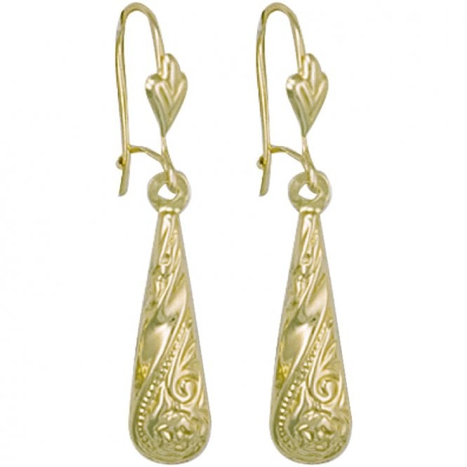 Eternity 9ct Yellow Gold Fancy Engraved Bomber Drop Earrings