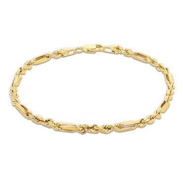 9ct Yellow Gold Hollow Diamond Cut Figarope Bracelet