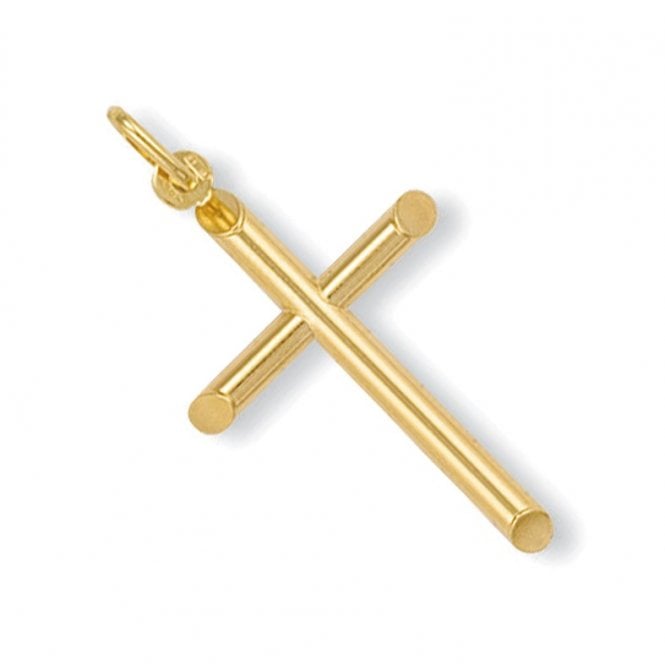 Eternity 9ct Yellow Gold Hollow Tubular Cross Pendant & 16