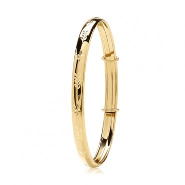 9ct Yellow Gold Ladies Diamond Cut Expanding Bangle