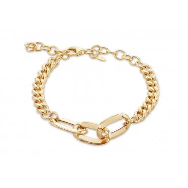 9ct Yellow Gold Ladies Fancy Curb Staion Link Bracelet