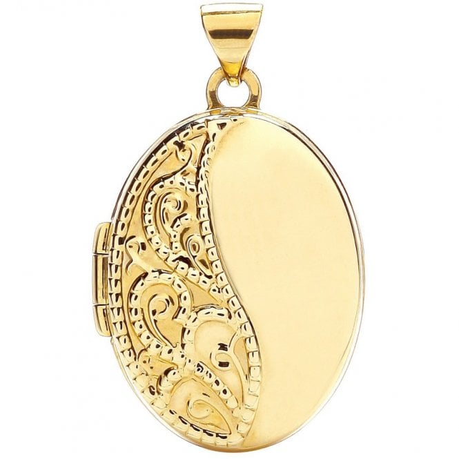 Eternity 9ct Yellow Gold Medium Half Engraved Oval Locket & 16