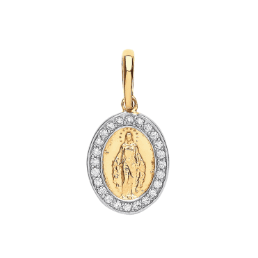 9ct Yellow Gold Oval Cubic Zirconia Miraculous Pendant & 16" Chain