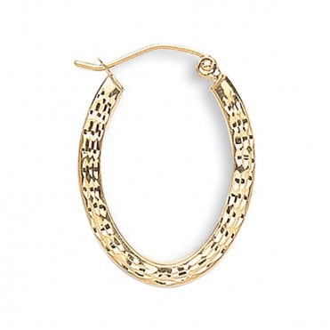 9ct Yellow Gold Oval Diamond Cut Creole Earrings