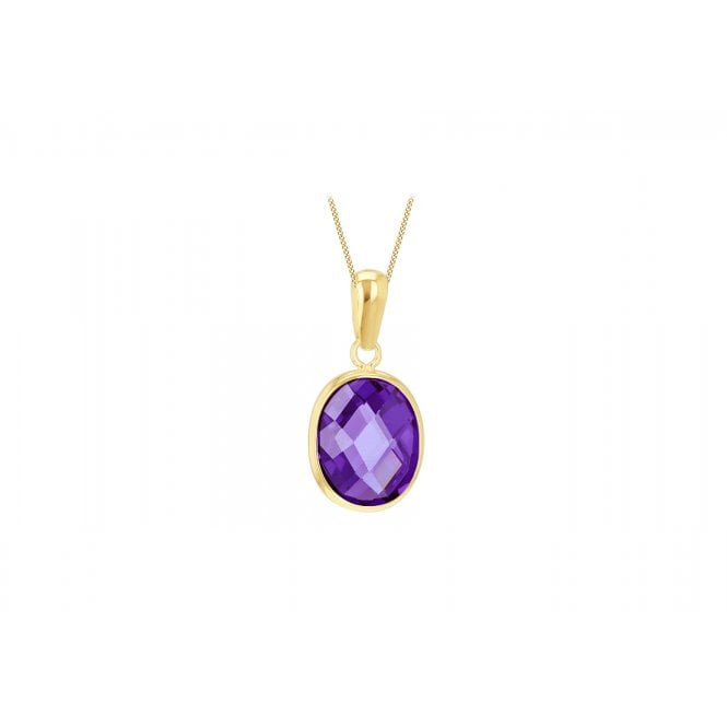 Eternity 9ct Yellow Gold Oval Purple Crystal Pendant & 16