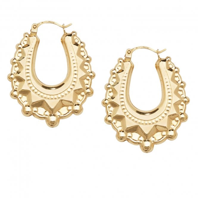 Eternity 9ct Yellow Gold Oval Spike Creole Earrings
