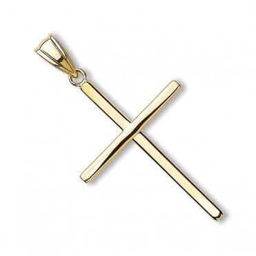 9ct Yellow Gold Plain Thin Cross Pendant & 16" Chain