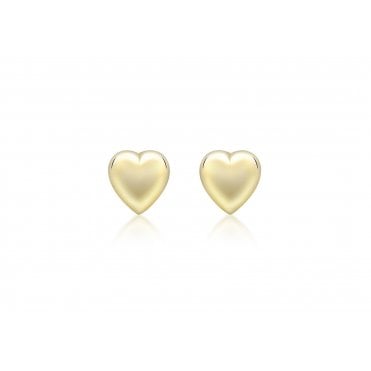 9ct Yellow Gold Small Puffed Heart Stud Earrings