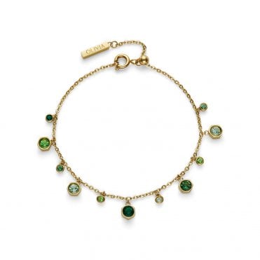 Gold Plated Delicate Green Stone Drop Bracelet 24100533