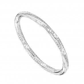 Ladies Rhodium Plated Oval Crystal Twist Bangle