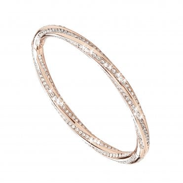 Ladies Rose Gold Plated Oval Crystal Twist Bangle