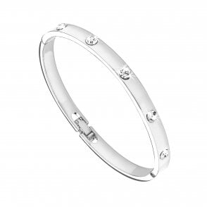 Ladies Silver Plated Crystal Oval Bangle