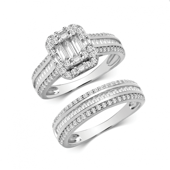 Eternity Ladies Sterling Silver Cubic Zirconia Baguette Bridal Set Size M