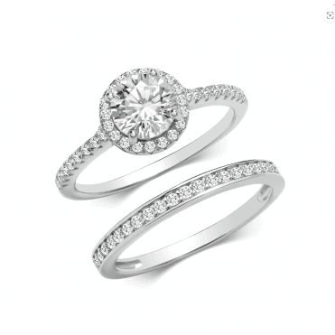 Ladies Sterling Silver Cubic Zirconia Round Halo Bridal Set Size N