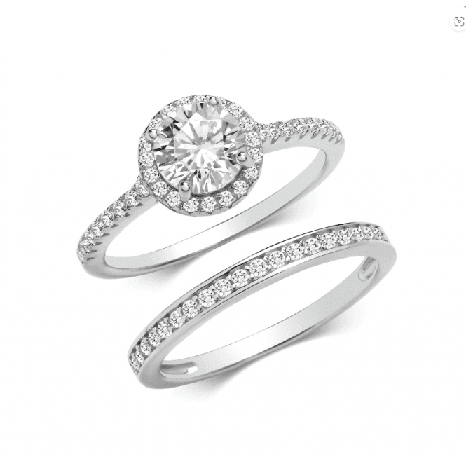 Eternity Ladies Sterling Silver Cubic Zirconia Round Halo Bridal Set Size P
