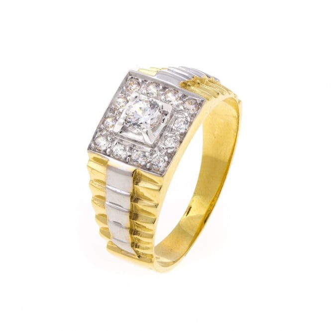 Eternity Mens 9ct 2 Colour Gold Square 13 Cubic Zirconia Ring Size U