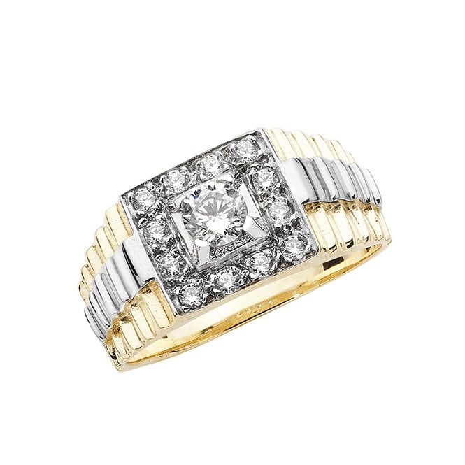 Eternity Mens 9ct 2 Colour Gold Square 13 Cubic Zirconia Ring Size X