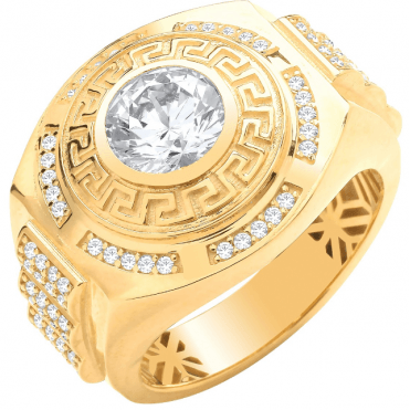 Mens Large Round Greek Key CZ Ring W