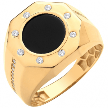 Mens Octagonal Onyx/CZ Ring W