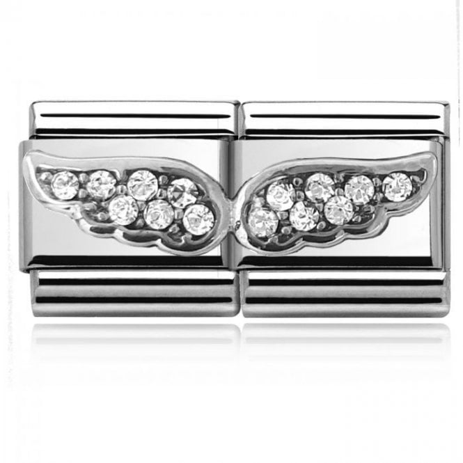 Eternity Pave Wings Silver Silver Double Charm
