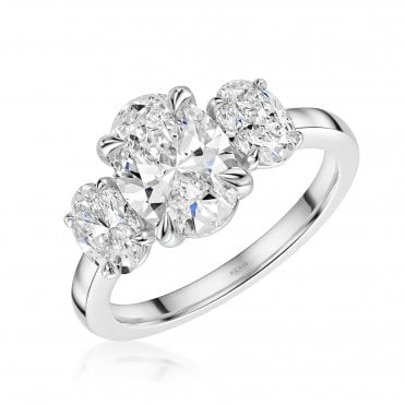 Platinum 3 Oval Stone Straight Lab Diamond Ring 2.25 Carats