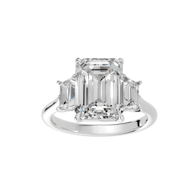 Eternity Platinum 3 Stone Emerald & Trapazoid Lab Diamond Ring 2.62 Carats