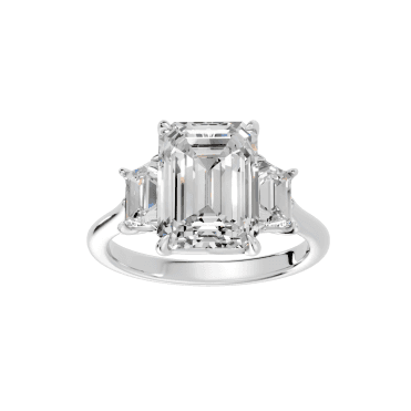 Platinum 3 Stone Emerald & Trapazoid Lab Diamond Ring 2.62 Carats