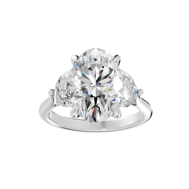 Platinum 3 Stone Oval & Half Moon Lab Diamond Ring 2.53 Carats