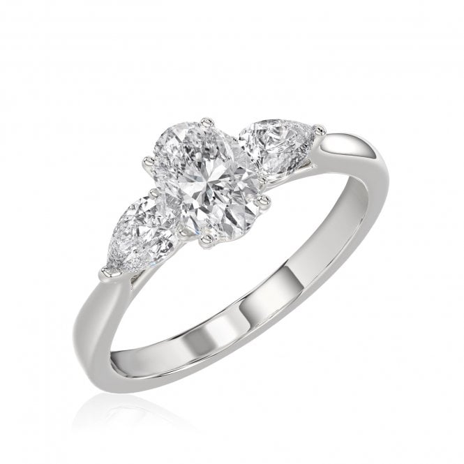 Eternity Platinum 3 Stone Oval & Pear Lab Diamond Ring 2.57 Carats