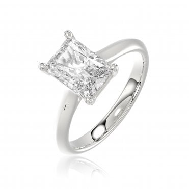 Platinum 4 Claw Radiant Cut Solitaire Lab Diamond Ring 2.07 Carats