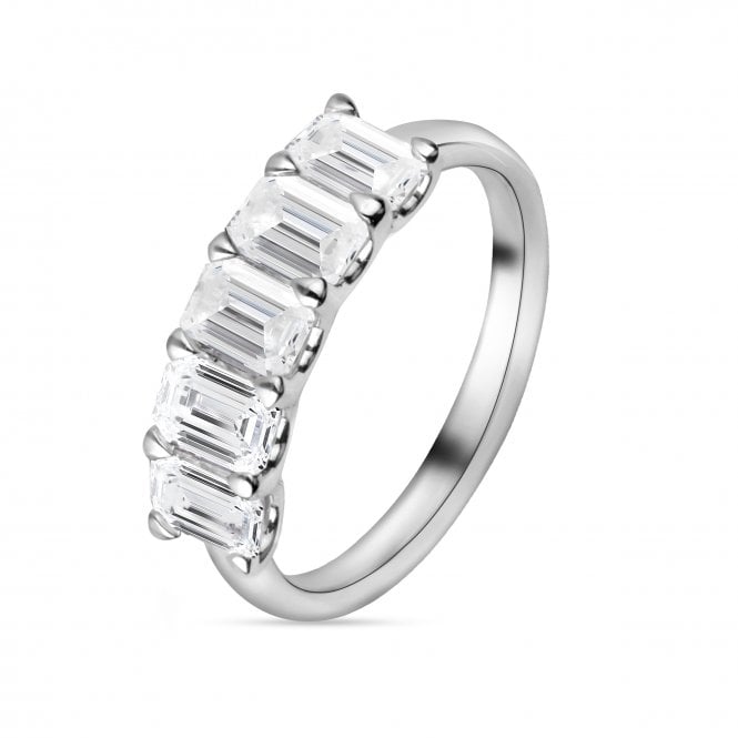 Eternity Platinum 5 Stone Emerald Cut Lab Diamond Ring 2.15 Carats