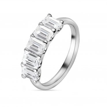 Platinum 5 Stone Emerald Cut Lab Diamond Ring 2.15 Carats
