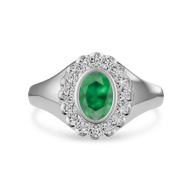 Eternity Platinum Oval & Emerald Halo Cluster Lab Diamond Ring 0.27 Carats
