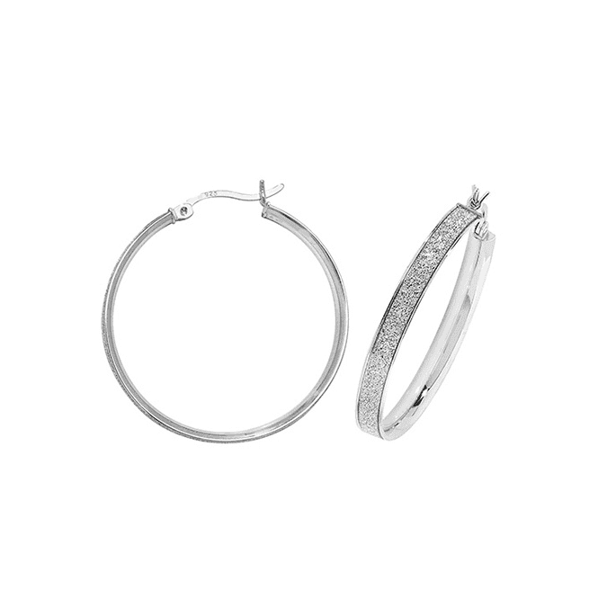 Eternity Silver 30mm Round Moondust Hoop Creole Earrings