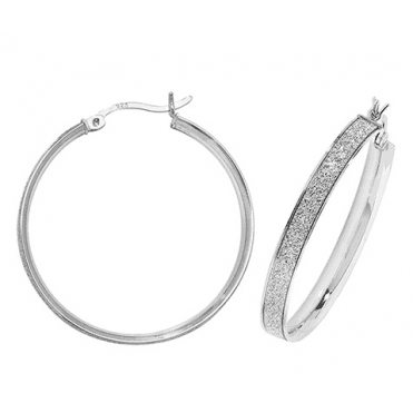 Silver 30mm Round Moondust Hoop Creole Earrings
