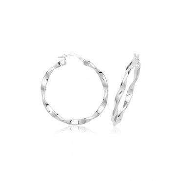Silver 30mm Round Polished Twisted Hoop Earrings