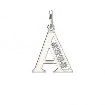 Silver Block Initial A Cubic Zirconia Pendant & 18" Chain