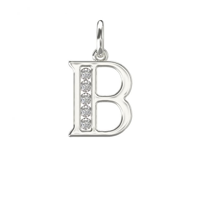 Eternity Silver Block Initial B Cubic Zirconia Pendant & 18