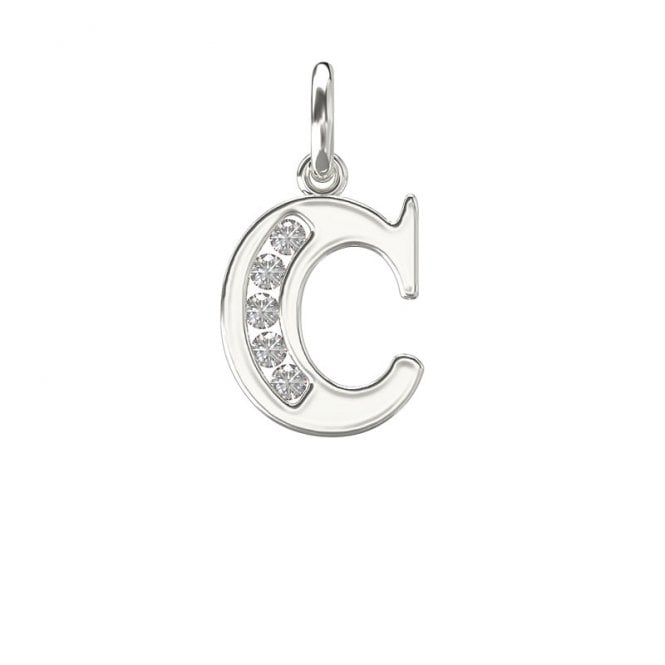 Eternity Silver Block Initial C Cubic Zirconia Pendant & 18