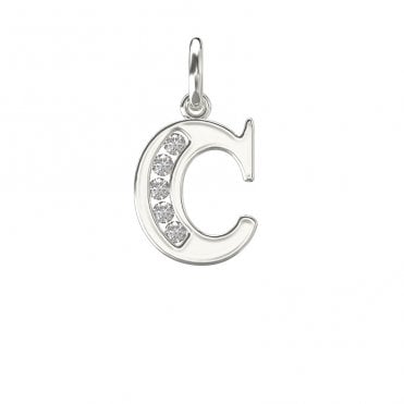 Silver Block Initial C Cubic Zirconia Pendant & 18" Chain