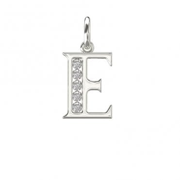 Silver Block Initial E Cubic Zirconia Pendant & 18" Chain