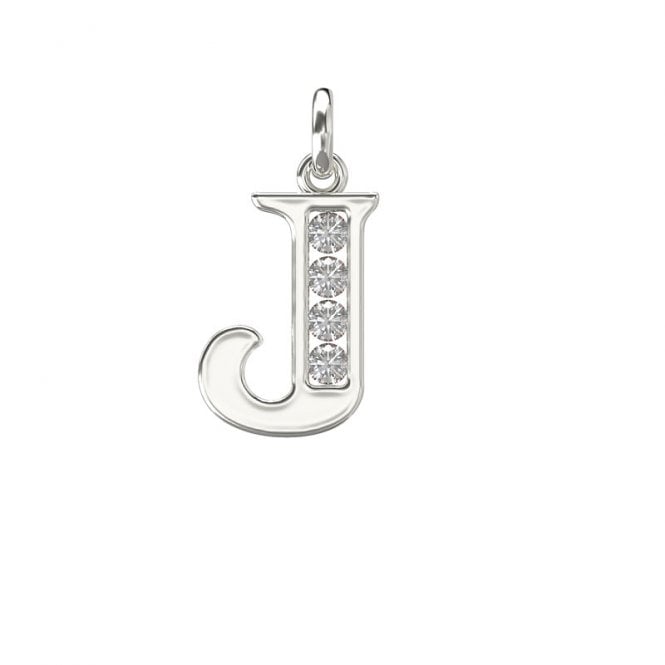 Eternity Silver Block Initial J Cubic Zirconia Pendant & 18