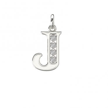Silver Block Initial J Cubic Zirconia Pendant & 18" Chain