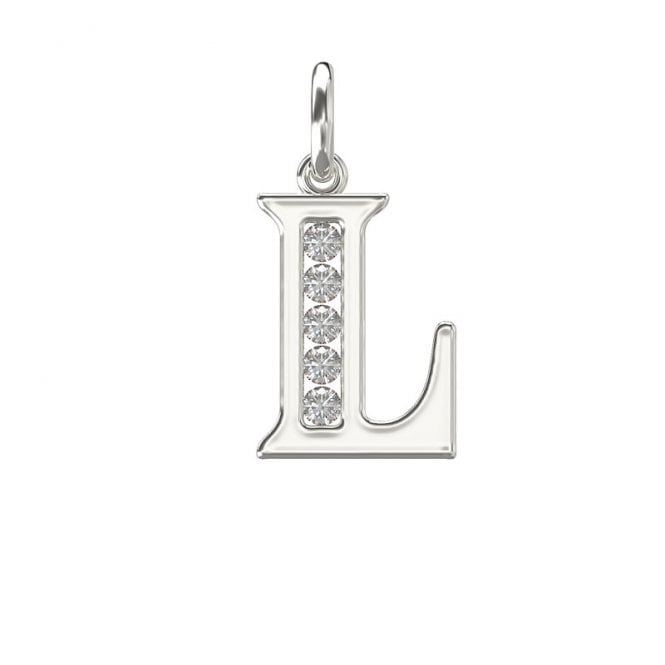 Eternity Silver Block Initial L Cubic Zirconia Pendant & 18
